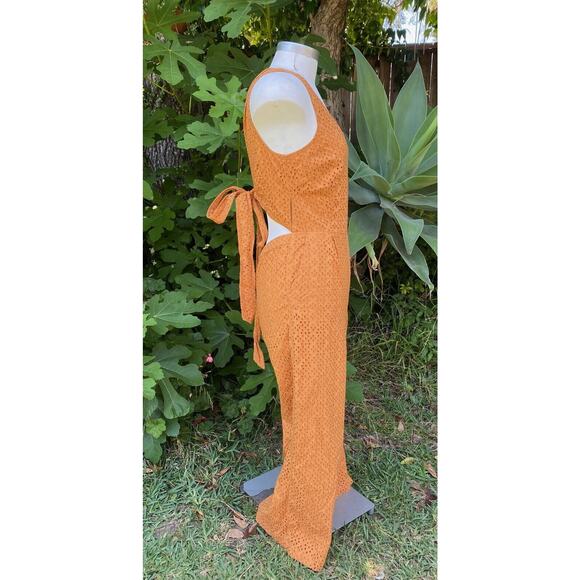 Lucky Brand Eyelet Blake Jumpsuit With Pockets Backless Orange Summer Size XS - Picture 3 of 8